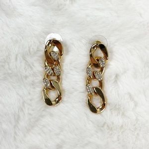 CHAIN LINK PAVE DROP EARRINGS GOLD